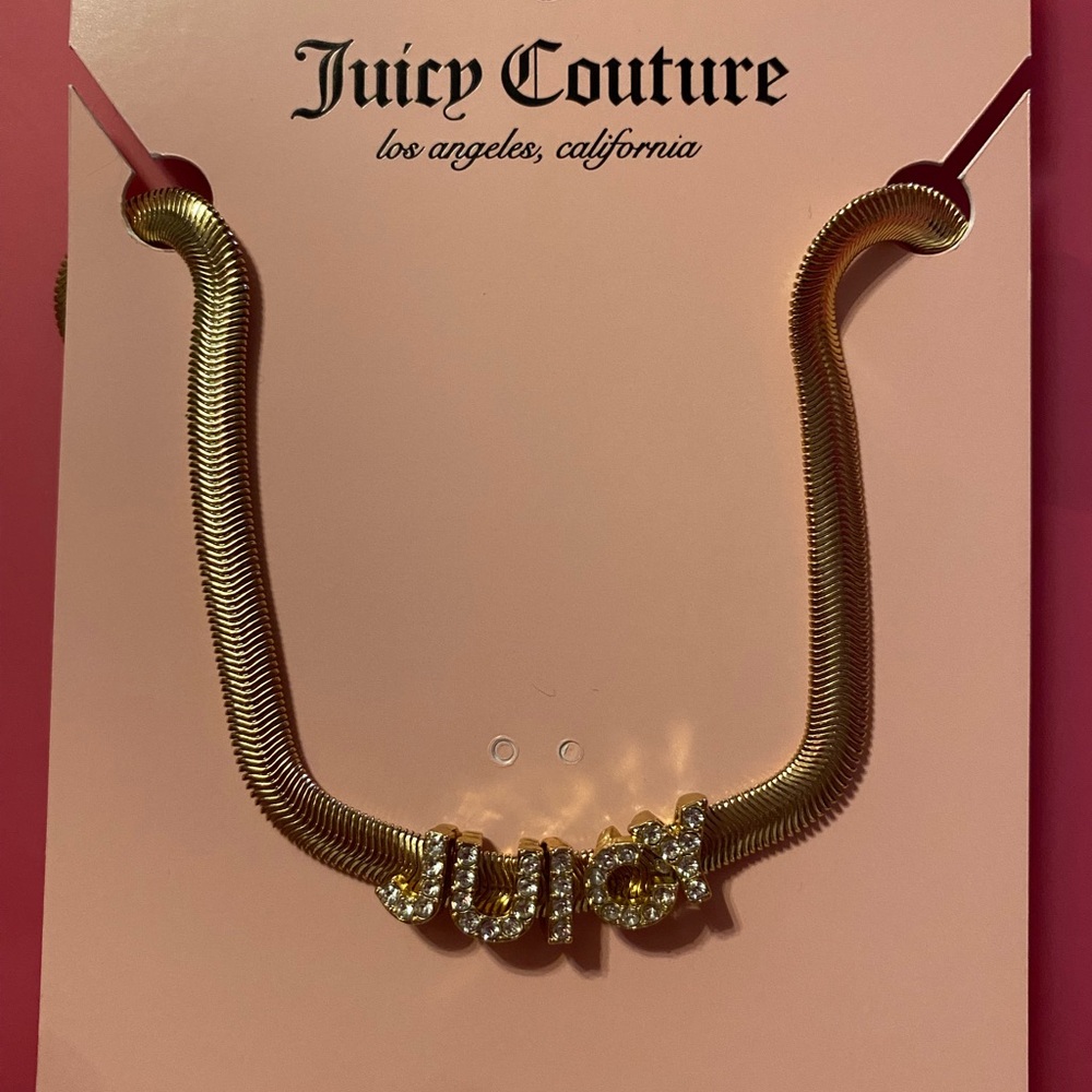 Juicy couture gold rope chain necklace with rhinestone letters